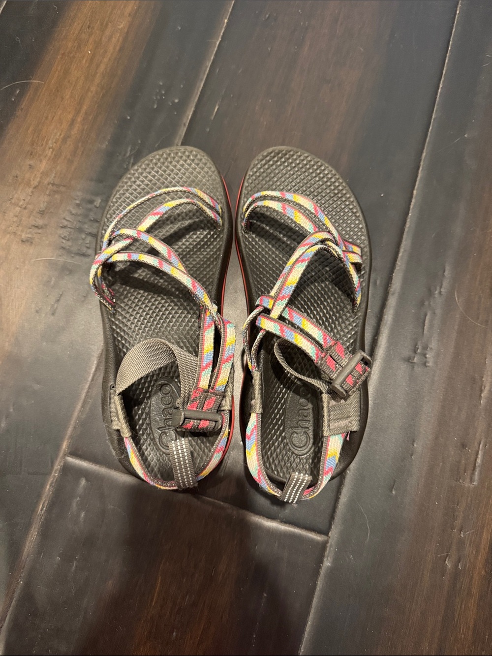 Chaco Kids Brown Footbed Sandals with Multicolor Stripe Straps